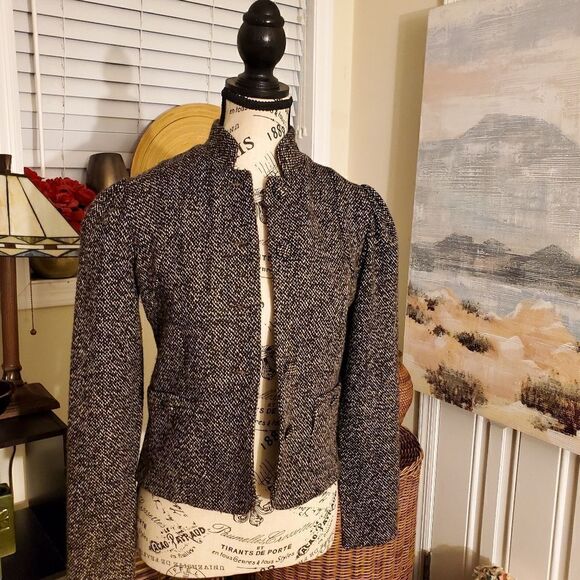 Lux Tweed Military Style Wool Blend Statement Blazer Jacket Xs - Picture 6 of 10